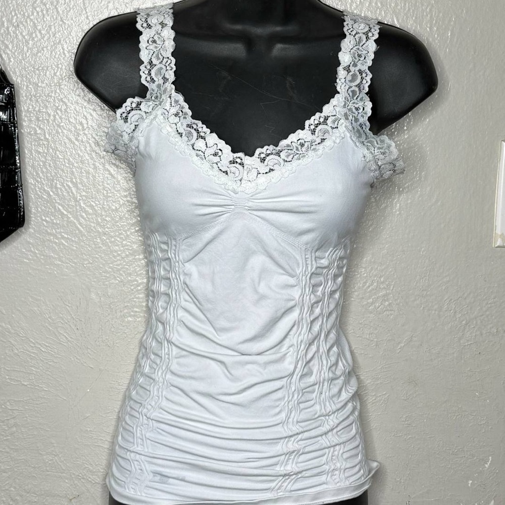 M. Rena White Ruched Fitted Camisole